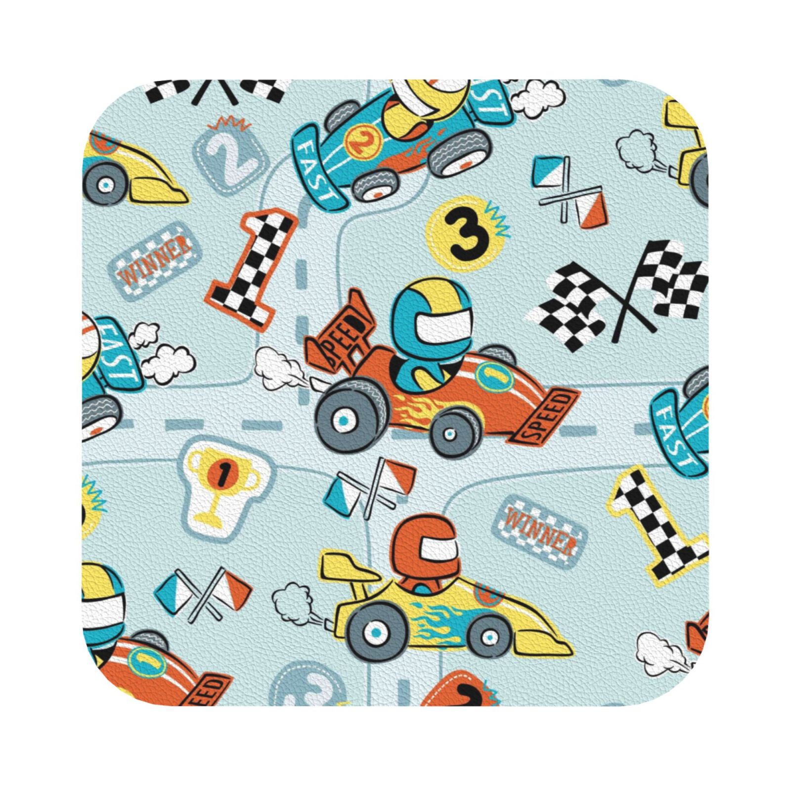 Balery 6 Pcs Cartoon Car Racingleather Coasters Set, Drink Table Cup ...