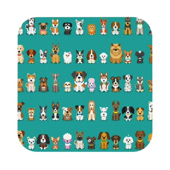 Balery 6 Pcs Cartoon Dogsleather Coasters Set, Drink Table Cup Coasters For Living Room Kitchen Coffee Decor