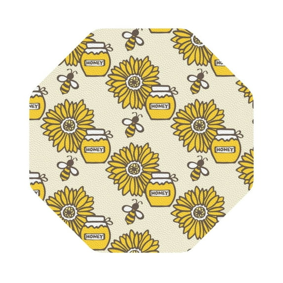 Balery 6 Pcs Cartoon Honey Pot Bee Sunflowerleather Coasters Set, Drink Table Cup Coasters For Living Room Kitchen Coffee Decor
