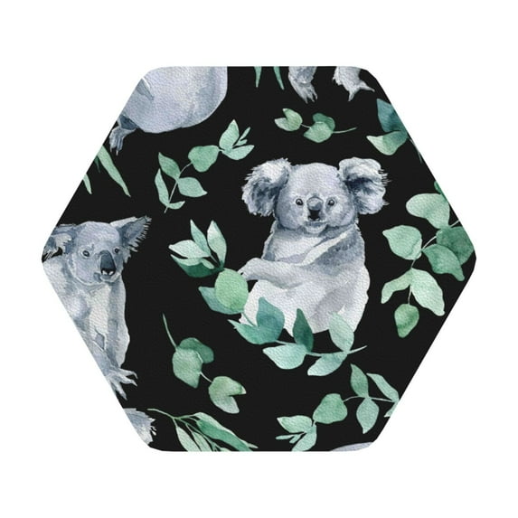 Balery 6 Pcs Cartoon Koala Bearleather Coasters Set, Drink Table Cup Coasters For Living Room Kitchen Coffee Decor