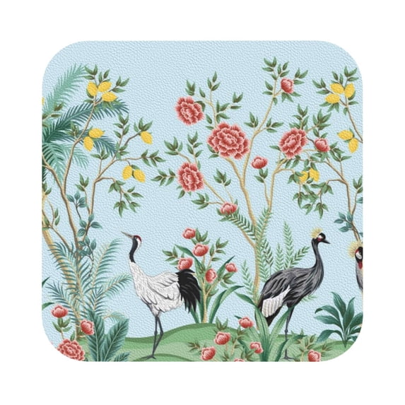 Balery 6 Pcs Chinoiserie Floral Palm Treeleather Coasters Set, Drink Table Cup Coasters For Living Room Kitchen Coffee Decor