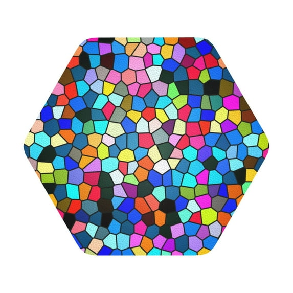 Balery 6 Pcs Colorful Tie Dye Stained Glass 2leather Coasters Set, Drink Table Cup Coasters For Living Room Kitchen Coffee Decor