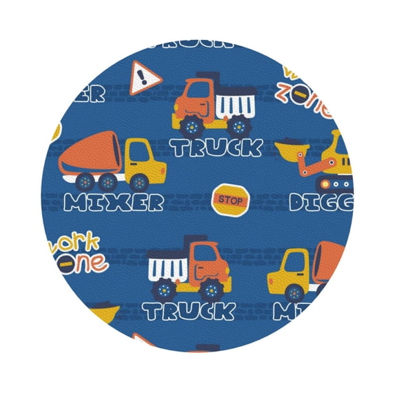 Balery 6 Pcs Construction Vehiclesleather Coasters Set, Drink Table Cup Coasters For Living Room Kitchen Coffee Decor