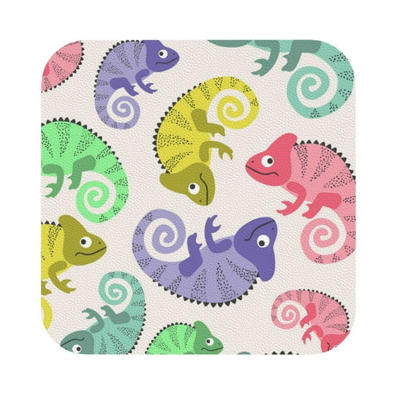 Balery 6 Pcs Cute Chameleonsleather Coasters Set, Drink Table Cup Coasters For Living Room Kitchen Coffee Decor