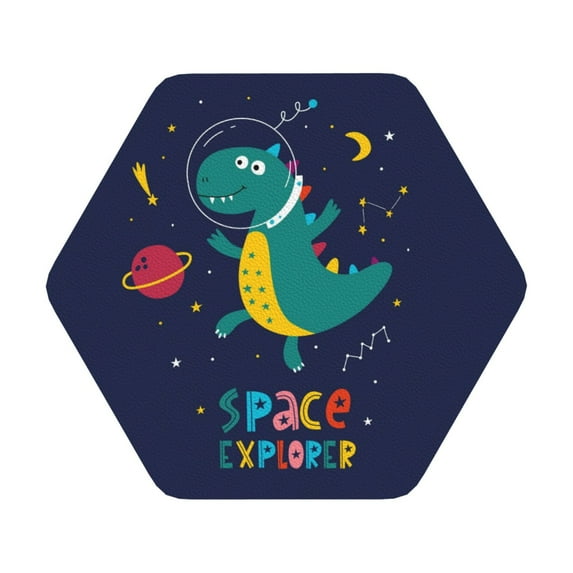 Balery 6 Pcs Dinosau Space Explorerleather Coasters Set, Drink Table Cup Coasters For Living Room Kitchen Coffee Decor