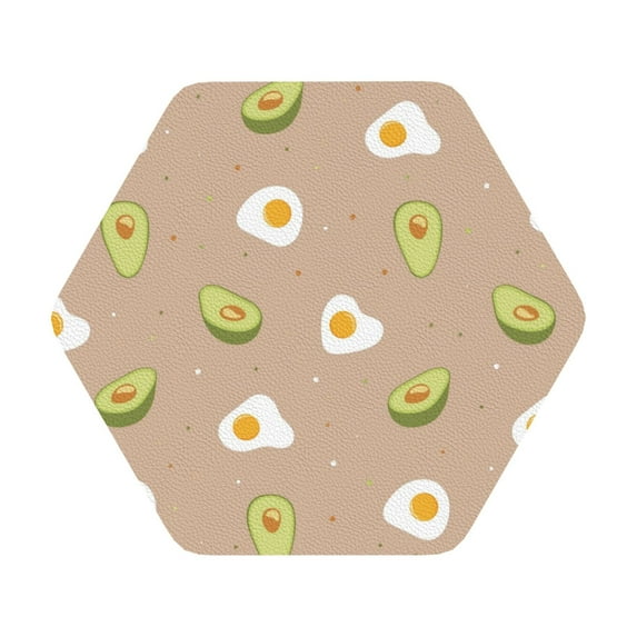 Balery 6 Pcs Egg And Avocadoleather Coasters Set, Drink Table Cup Coasters For Living Room Kitchen Coffee Decor