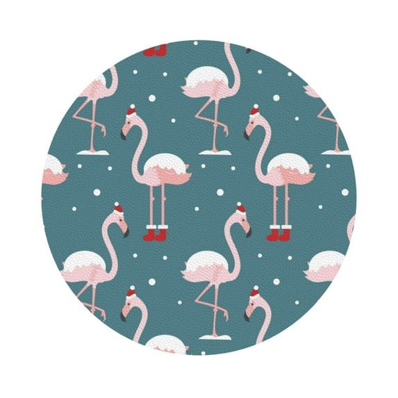 Balery 6 Pcs Elegant Flamingo Wearing A Christmas Hatleather Coasters Set, Drink Table Cup Coasters For Living Room Kitchen Coffee Decor