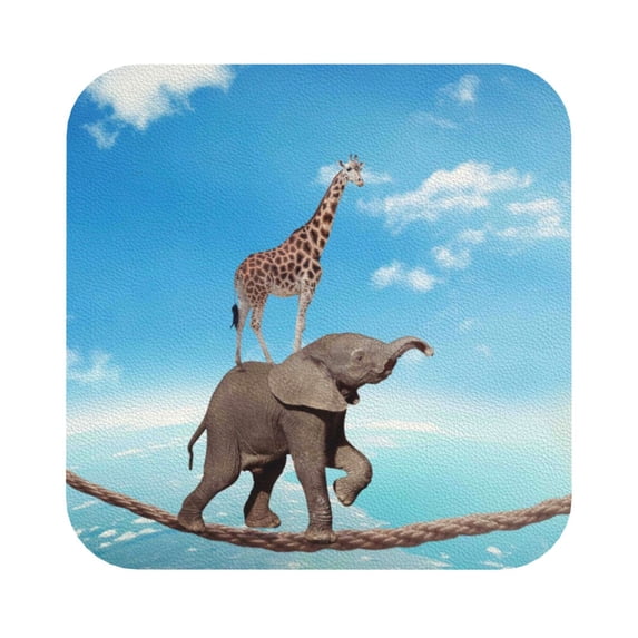 Balery 6 Pcs Elephant Giraffeleather Coasters Set, Drink Table Cup Coasters For Living Room Kitchen Coffee Decor