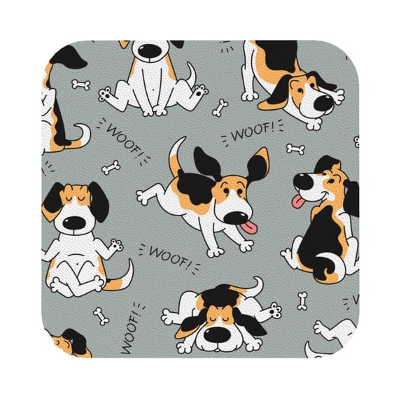 Balery 6 Pcs Funny Beagle Active Dogleather Coasters Set, Drink Table Cup Coasters For Living Room Kitchen Coffee Decor