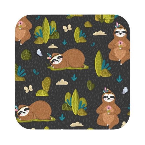 Balery 6 Pcs Funny Sloths In The Forestleather Coasters Set, Drink Table Cup Coasters For Living Room Kitchen Coffee Decor