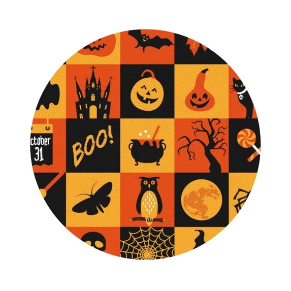 Balery 6 Pcs Halloween Banner Symbolsleather Coasters Set, Drink Table Cup Coasters For Living Room Kitchen Coffee Decor