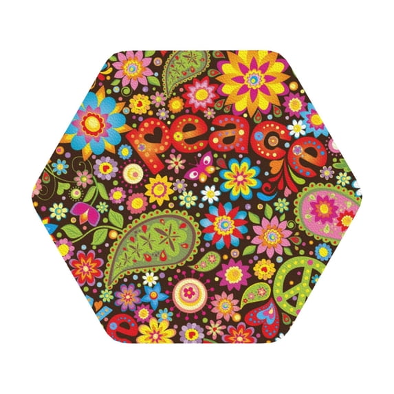 Balery 6 Pcs Hippie Peace Loveleather Coasters Set, Drink Table Cup Coasters For Living Room Kitchen Coffee Decor