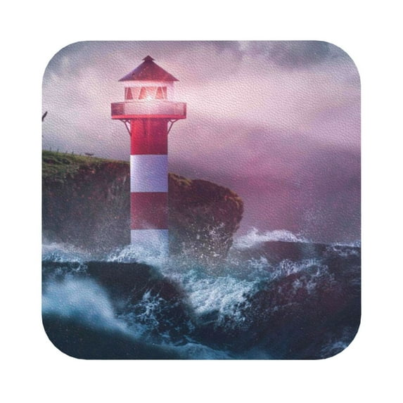 Balery 6 Pcs Lighthouse Waves Torrential Rainleather Coasters Set, Drink Table Cup Coasters For Living Room Kitchen Coffee Decor