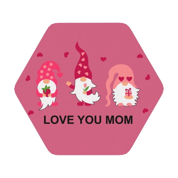Balery 6 Pcs Love You Momleather Coasters Set, Drink Table Cup Coasters For Living Room Kitchen Coffee Decor