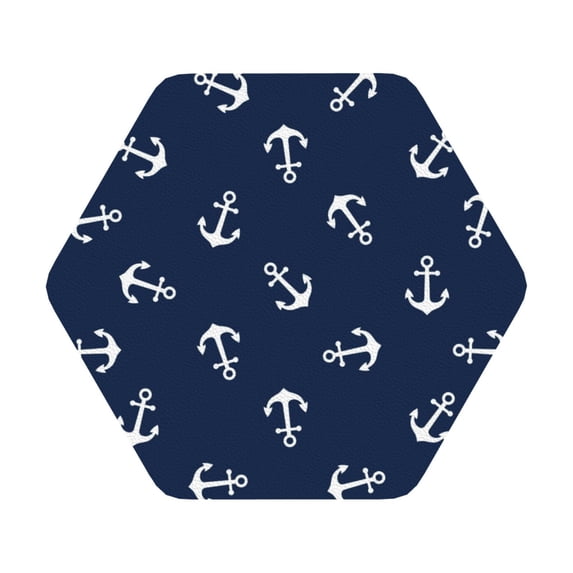 Balery 6 Pcs Nautical Themed Simple Anchorsleather Coasters Set, Drink Table Cup Coasters For Living Room Kitchen Coffee Decor