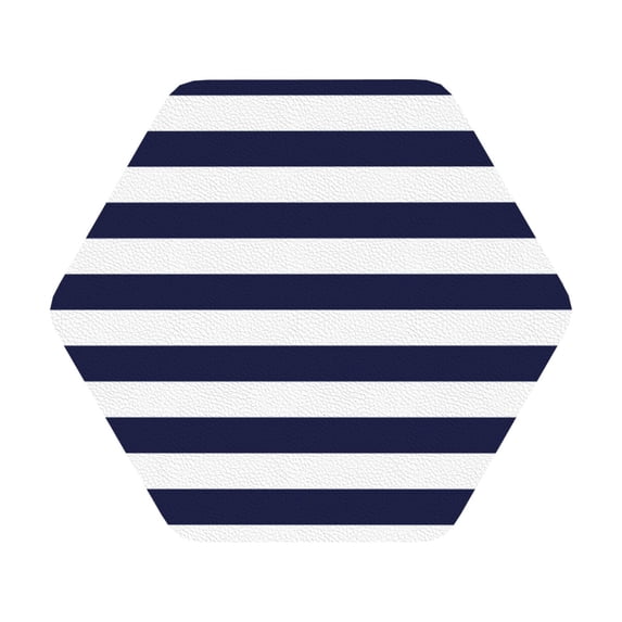Balery 6 Pcs Navy Blue And White Stripesleather Coasters Set, Drink Table Cup Coasters For Living Room Kitchen Coffee Decor