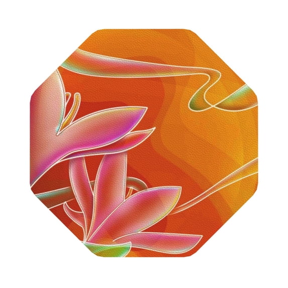 Balery 6 Pcs Orange Flower Psychedelicleather Coasters Set, Drink Table Cup Coasters For Living Room Kitchen Coffee Decor