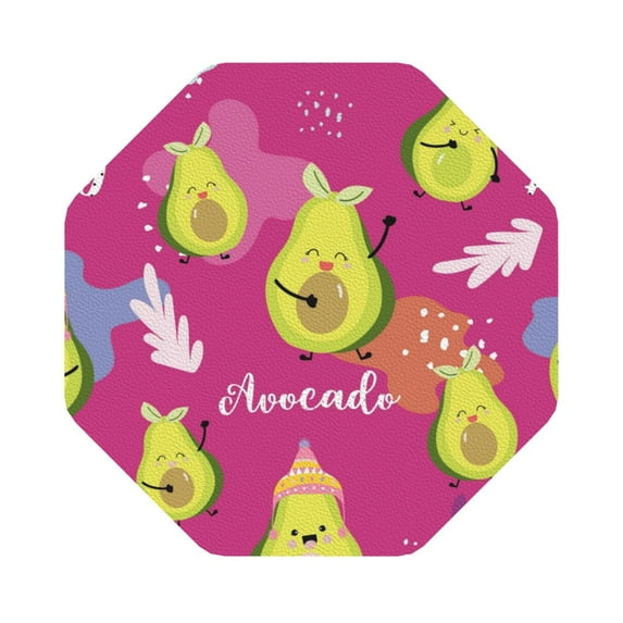 Balery 6 Pcs Pink Green Avocadoleather Coasters Set, Drink Table Cup Coasters For Living Room Kitchen Coffee Decor