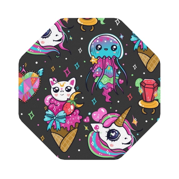 Balery 6 Pcs Rainbow Unicorn And Cat Icecreamleather Coasters Set, Drink Table Cup Coasters For Living Room Kitchen Coffee Decor