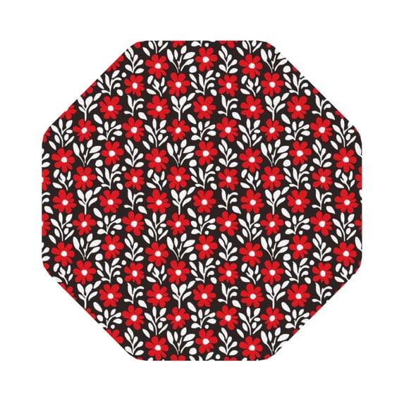 Balery 6 Pcs Red Floralleather Coasters Set, Drink Table Cup Coasters For Living Room Kitchen Coffee Decor