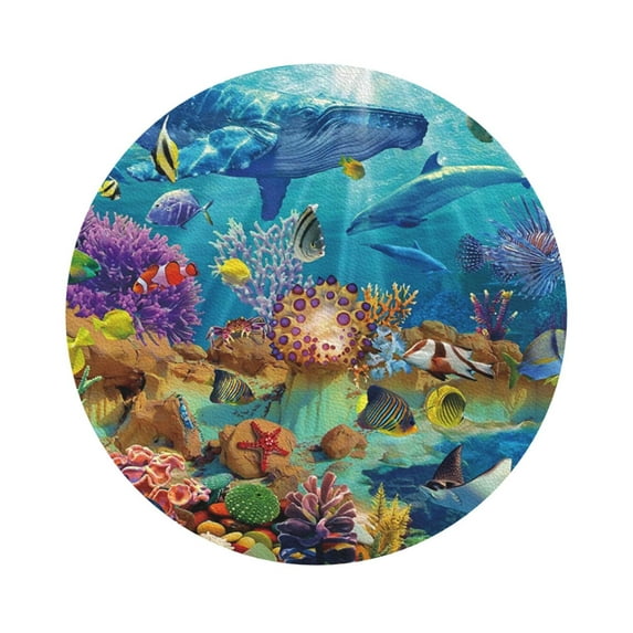 Balery 6 Pcs Sea Worldleather Coasters Set, Drink Table Cup Coasters For Living Room Kitchen Coffee Decor