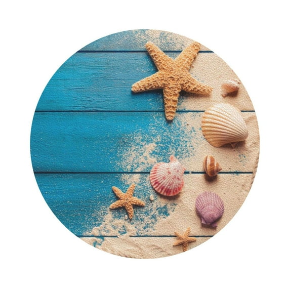 Balery 6 Pcs Shells And Starfishleather Coasters Set, Drink Table Cup Coasters For Living Room Kitchen Coffee Decor