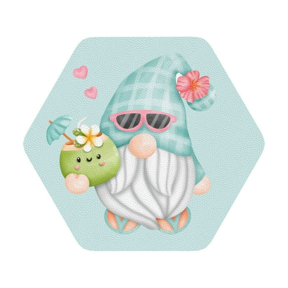 Balery 6 Pcs Summer Gnome,Cute Gnomeleather Coasters Set, Drink Table Cup Coasters For Living Room Kitchen Coffee Decor
