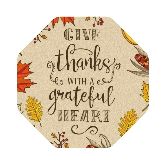 Balery 6 Pcs Thanksgiving With A Grateful Heartleather Coasters Set, Drink Table Cup Coasters For Living Room Kitchen Coffee Decor