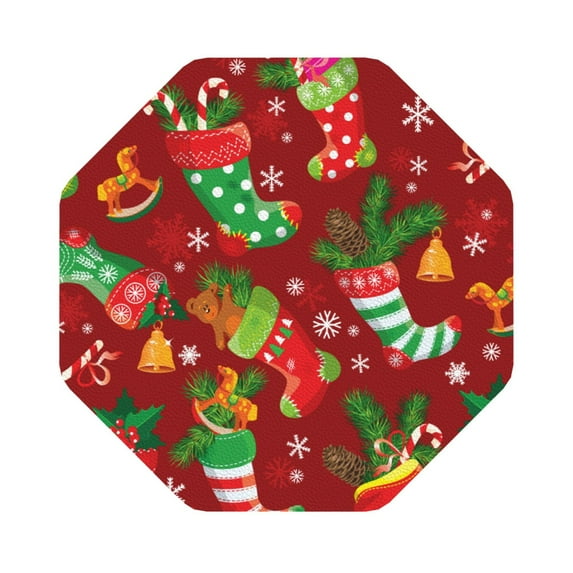Balery 6 Pcs X-Mas And New Yearleather Coasters Set, Drink Table Cup Coasters For Living Room Kitchen Coffee Decor