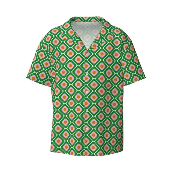 Balery 60s and 70s Style Men's Casual Button Down Shirt Short Sleeve Textured Summer Cuban Beach Shirts-Medium