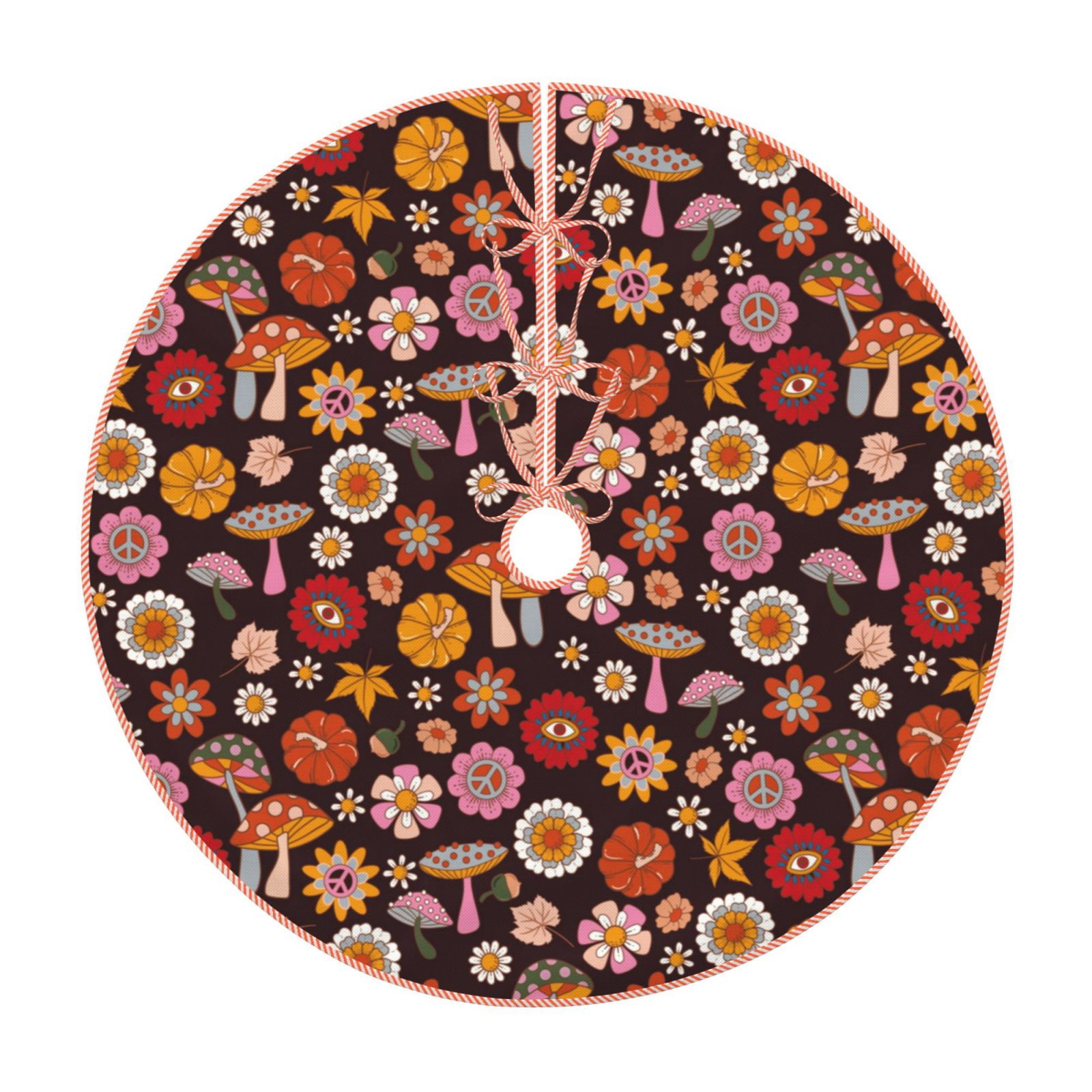 Balery 70s Groovy Hippie Retro Printed Christmas Tree Skirt , Merry