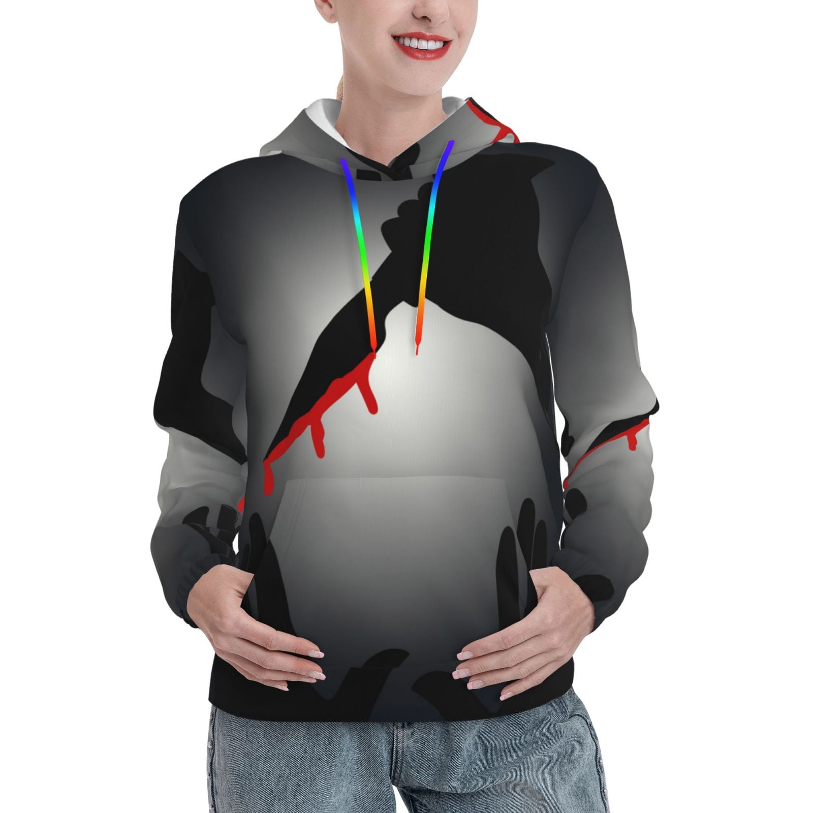 Balery A Bloody Knife In His Hand Pattern Womens Long Sleeve Hoodie