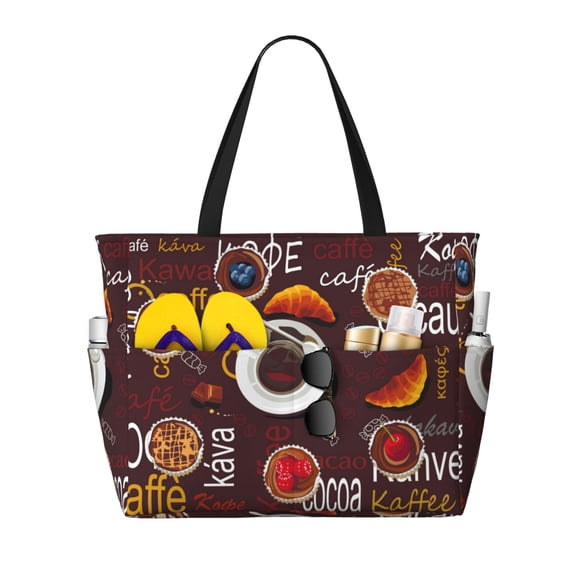 Balery A Cup Of Black Coffee On A Saucer Beach Travel Bag - Water-Resistant, Large Capacity Lightweight Tote with 7 Pockets for Women and Men - Perfect for Beach, Pool, Gym, and Travel