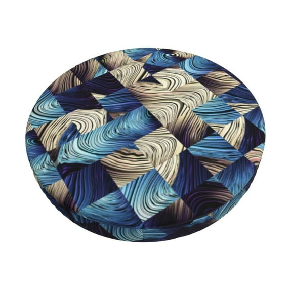 Balery Abstract Blue Squares Velvet Round Bar Chair Cushion Cover Adjustable, Protects From Scratches And Stains, Soft & Washable Ideal For Wooden And Metal Stools - 13 Inch