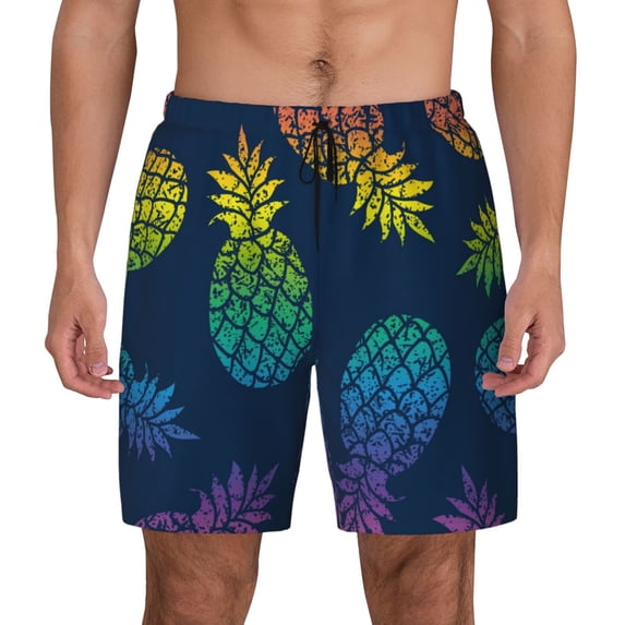 Balery Abstract Bright Pineapple Fruit Retro Mens Swim Trunks Swim Shorts for Men Quick Dry Inseam Beach Shorts with Compression Liner Pocket-X-Large