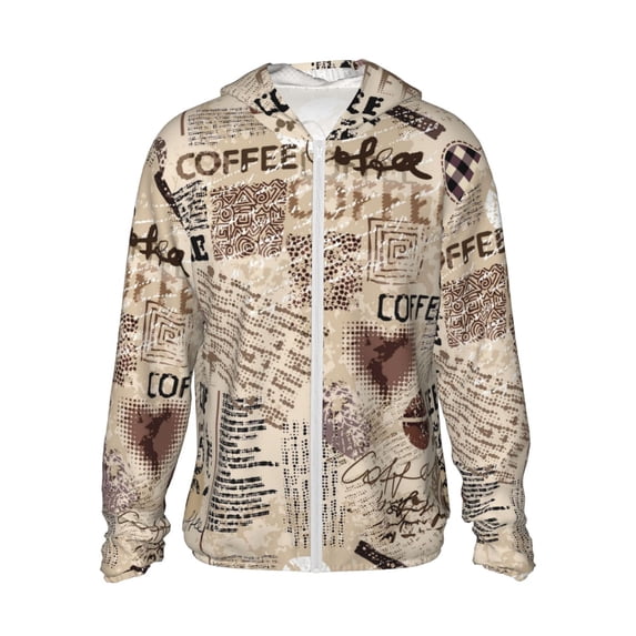 Balery Abstract Coffee Pattern With Letters Men's Women's UPF 50+ Sun Protection Lightweight Hoodie Performance Long Sleeve Shirt for Fishing Running-Medium