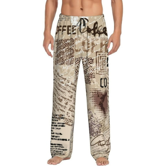 Balery Abstract Coffee Pattern With Letters print Men's Pajama Pants,Ultra Lightweight Pjs,Lounge Pant-Large