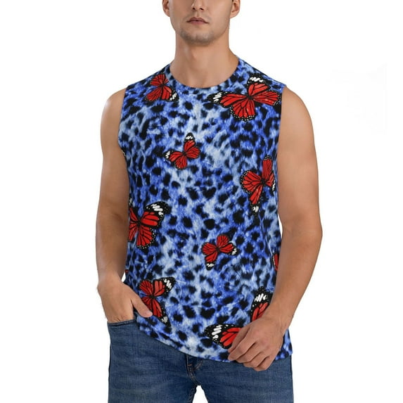 Balery Abstract Colorful Butterflies Men's Sleeveless Muscle Shirts Workout Tank Top, Moisture Wicking, Odor Protection-3X-Large
