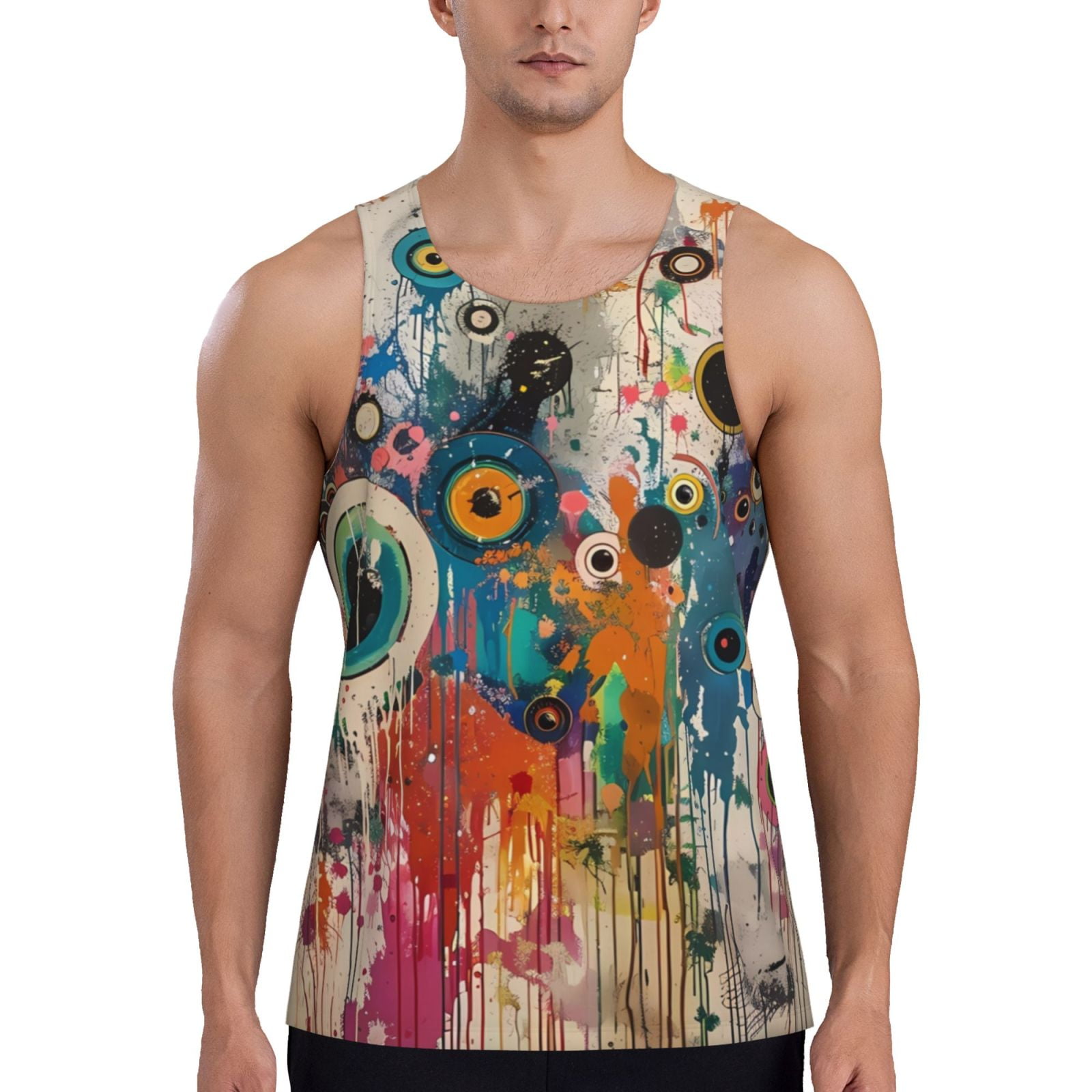 Balery Abstract Colorful Dripping Circles Pattern Men's Workout Tank ...