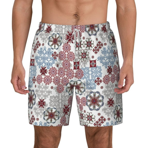 Balery Abstract Floral Mens Swim Trunks Swim Shorts for Men Quick Dry Inseam Beach Shorts with Compression Liner Pocket-X-Large