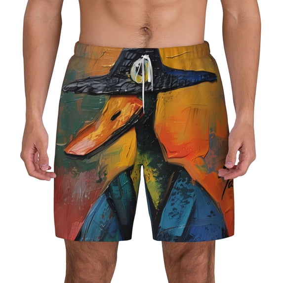 Balery Abstract Funny Duck Mens Swim Trunks Swim Shorts for Men Quick Dry Inseam Beach Shorts with Compression Liner Pocket-3X-Large