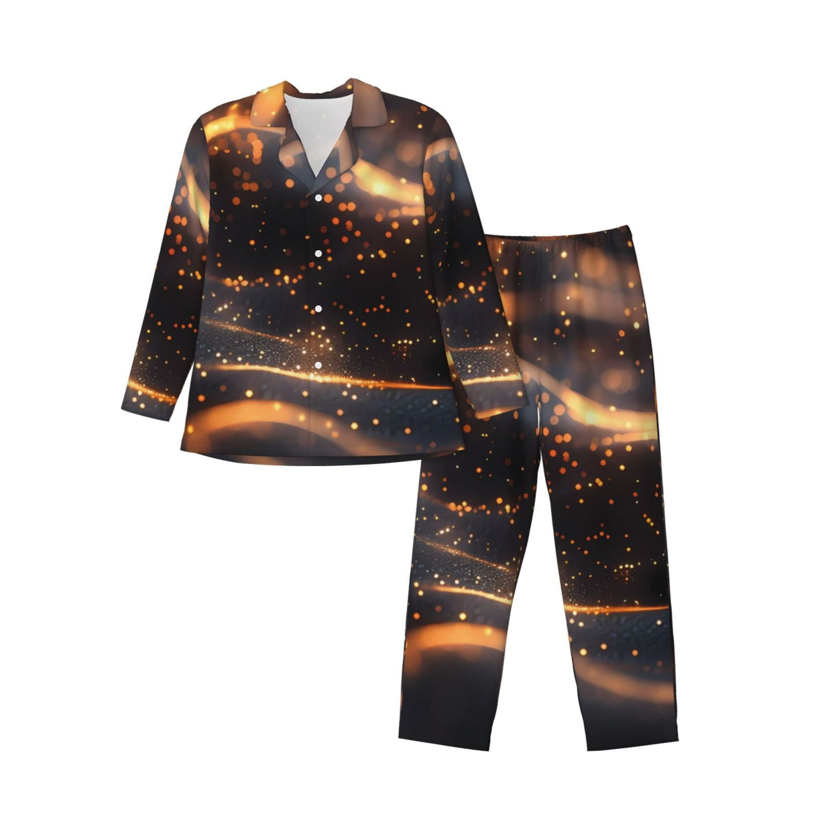 Balery Abstract Glowing Wave Pattern Pattern Pajama Sets for Men Long