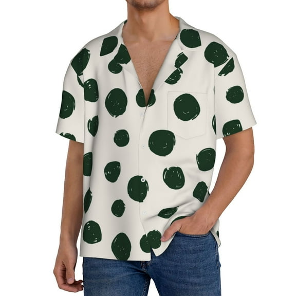 Balery Abstract Green Polka Dot Men's Casual Button Down Shirt Short Sleeve Textured Summer Cuban Beach Shirts-4X-Large