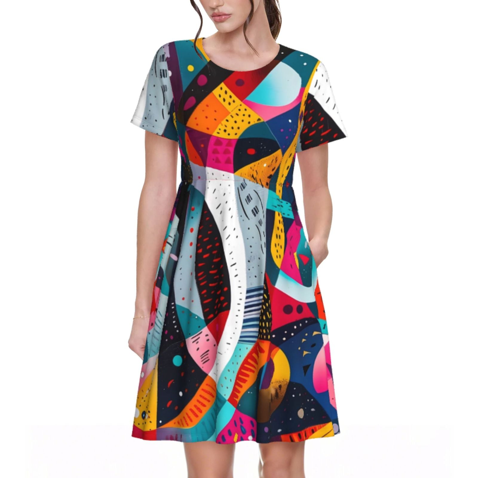 Balery Abstract Jazz Instrumental Pattern Womens Dresses Loose Short ...