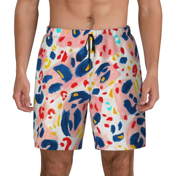 Balery Abstract Leopard Print Mens Swim Trunks Swim Shorts for Men Quick Dry Inseam Beach Shorts with Compression Liner Pocket-3X-Large