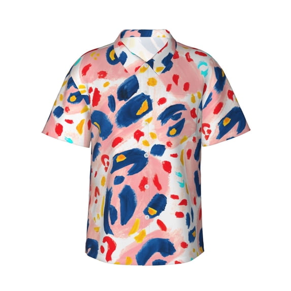 Balery Abstract Leopard Print Print Men's Hawaiian Shirts Short Sleeve Beach Shirt Relaxed Fit Vacation Button Down Shirts-Medium