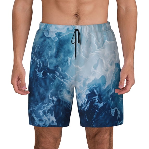 Balery Abstract Ocean Waves Mens Swim Trunks Swim Shorts for Men Quick Dry Inseam Beach Shorts with Compression Liner Pocket-X-Large