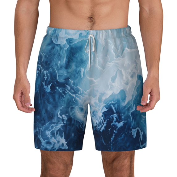 Balery Abstract Ocean Waves Mens Swim Trunks Swim Shorts for Men Quick Dry Inseam Beach Shorts with Compression Liner Pocket-XX-Large