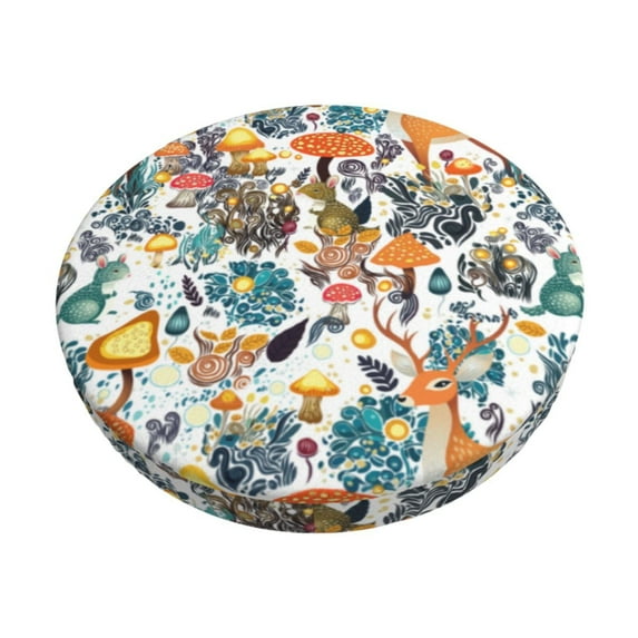 Balery Abstract Plants Mushroom Deer Round Bar Stool Seat Covers Velvet Fabric Adjustable Protects from Scratches and Stains for 14-17 Inch Chair-12 inch