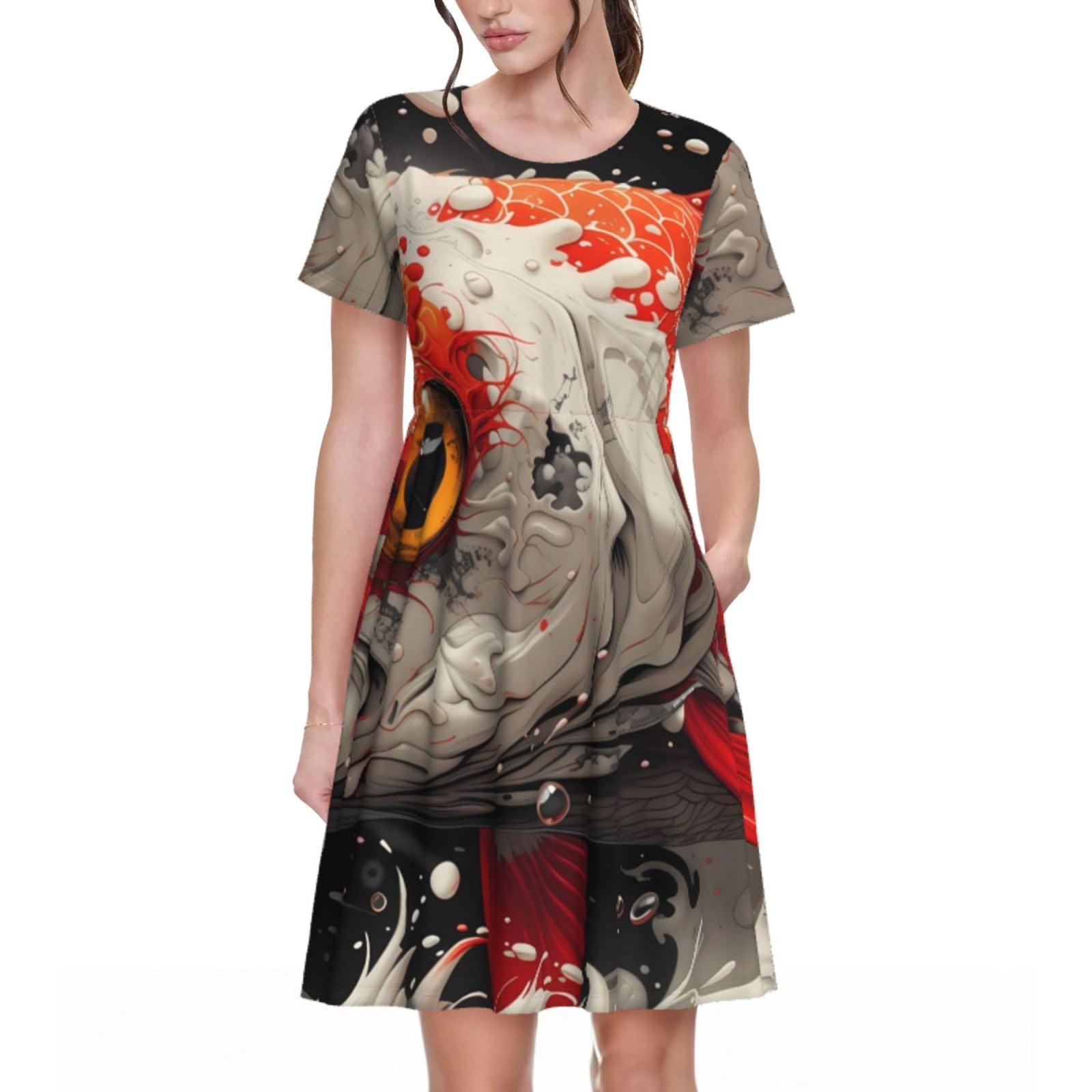Abstract Fish Art Print Vintage V-Neck Short Sleeve Maxi Dress main image 0